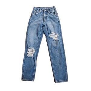 Women's American Eagle Destructed Mom Straight Jeans Size 00 Reg